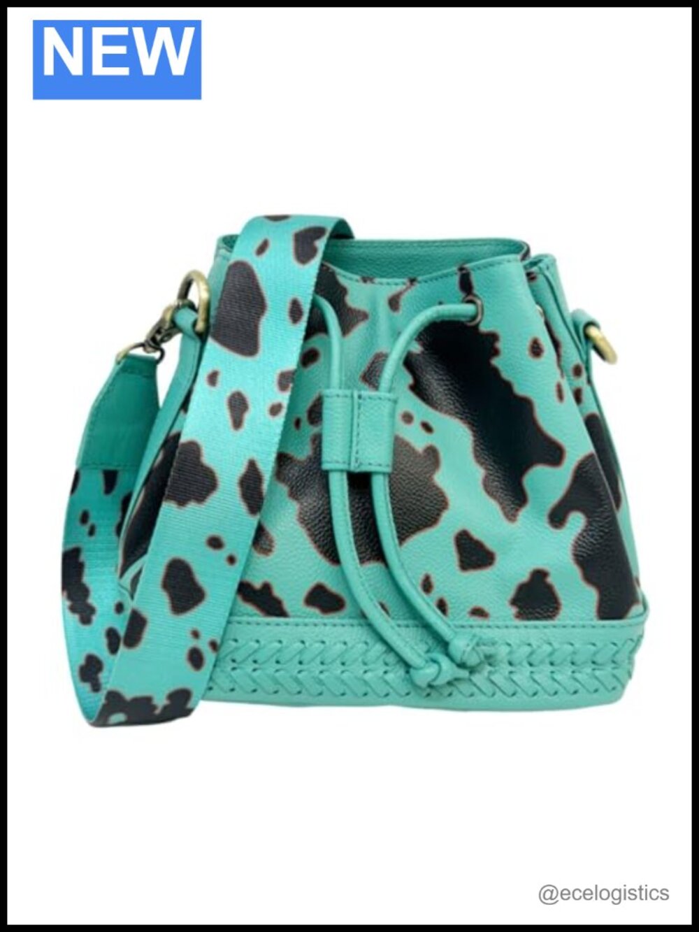 Western Cow Print Leather Drawstring Bucket Bag Crossbody Shoulder Purse